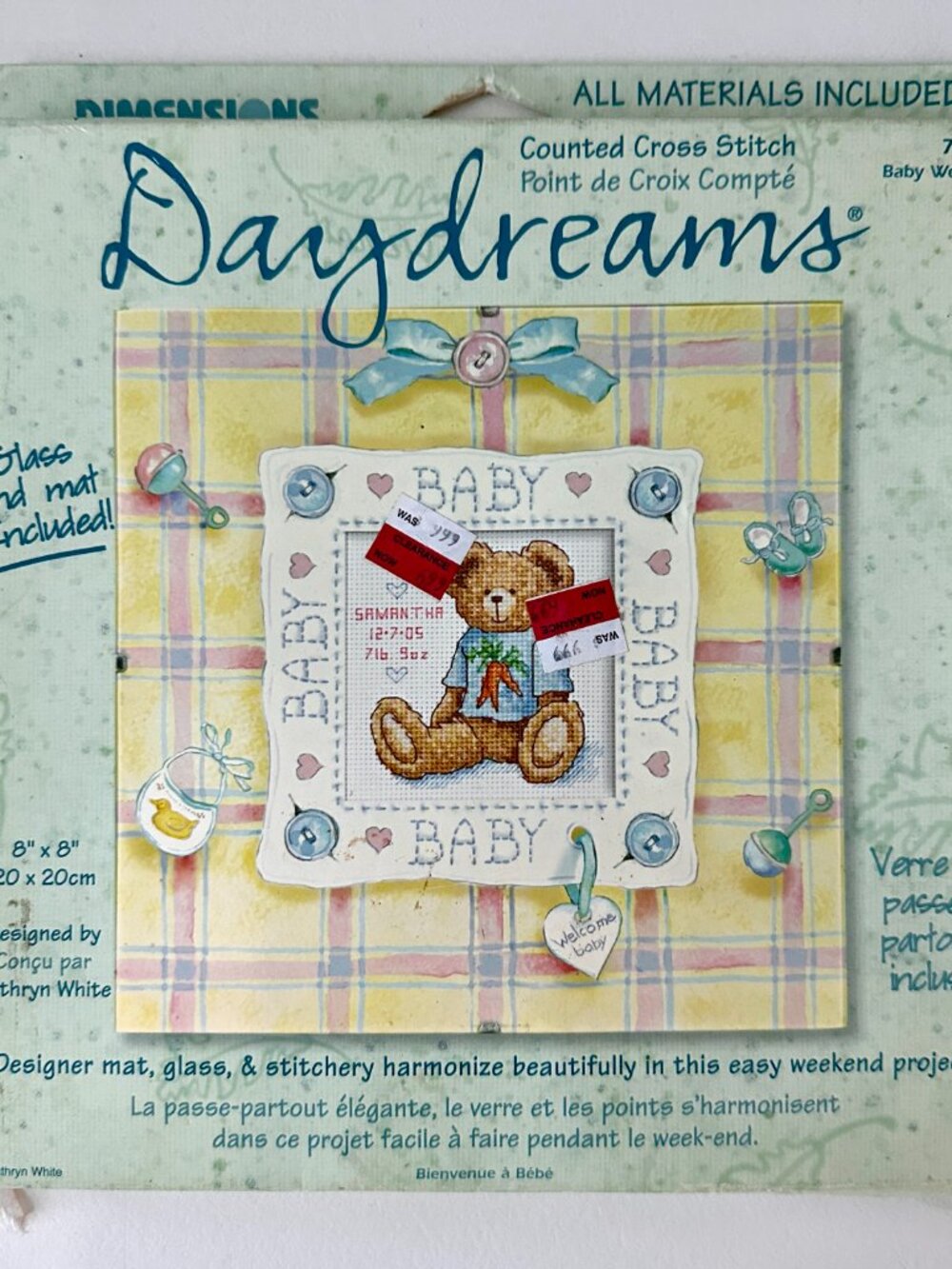 Dimensions Baby Welcome Cross Stitch Kit Teddy Bear 8x8 New